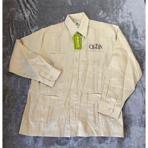 Mojito Collection Oliva Family of Cigars Linen Guayabera Shirt L Tan Long Sleeve